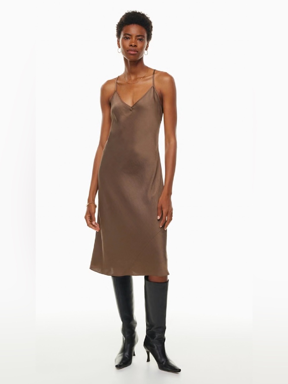 NWT Wilfred Only Slip Satin Midi Dress | Aritzia | Cocoa Bean | Size Small
